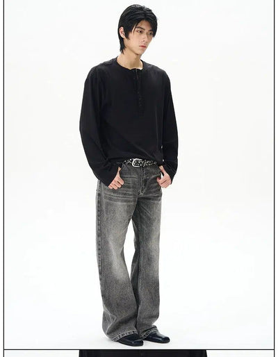 Smoky Wash Flared Jeans Korean Street Fashion Jeans By 77Flight Shop Online at OH Vault