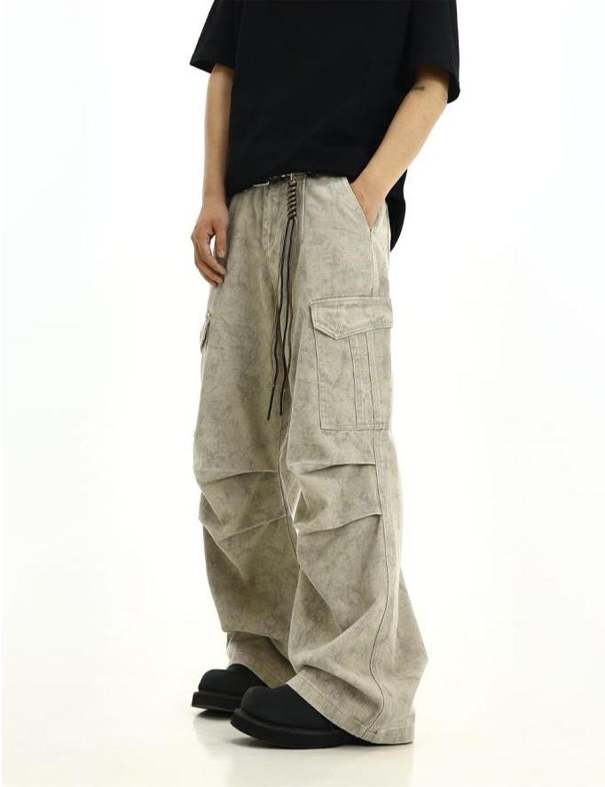 Washed Pleated Knee Cargo Pants Korean Street Fashion Pants By MEBXX Shop Online at OH Vault