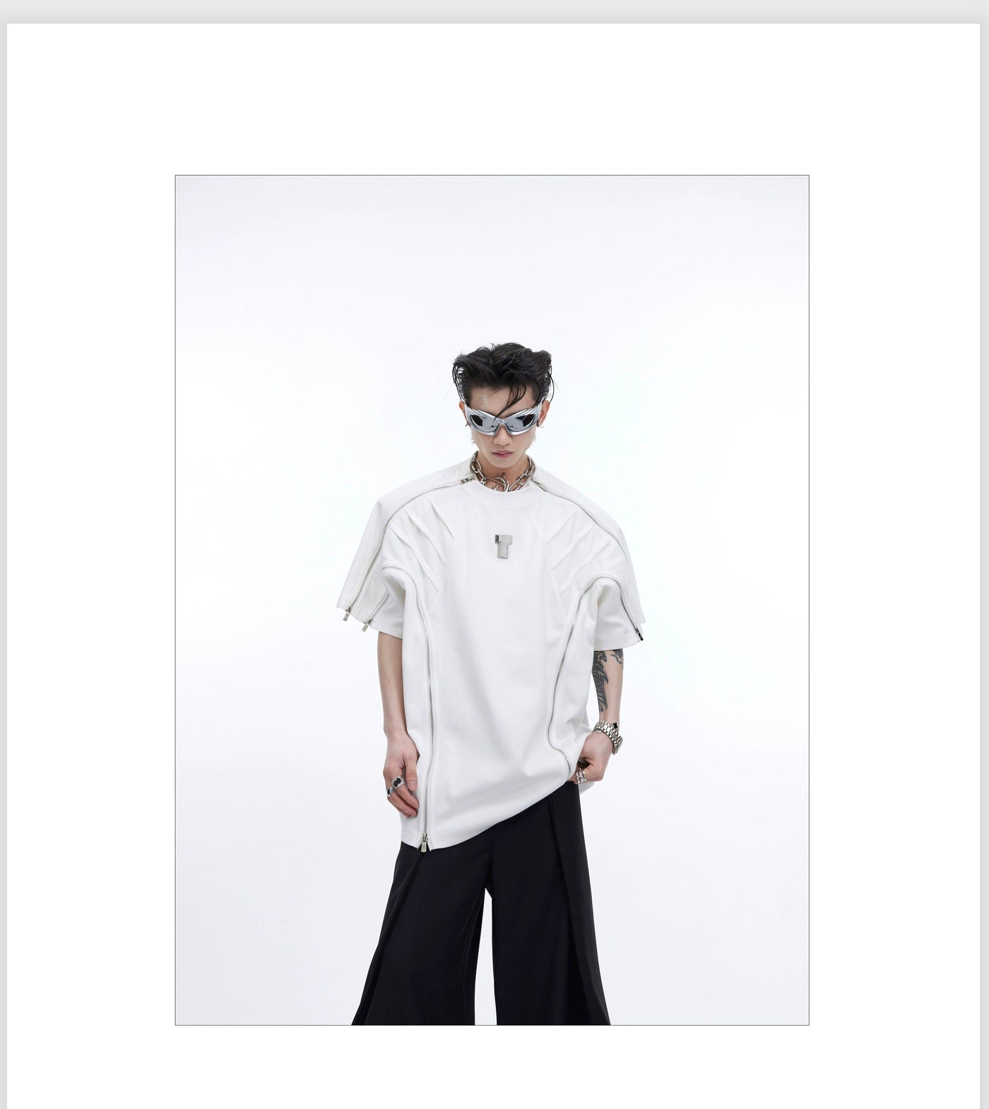 Zipper & Line Details T-Shirt Korean Street Fashion T-Shirt By Argue Culture Shop Online at OH Vault