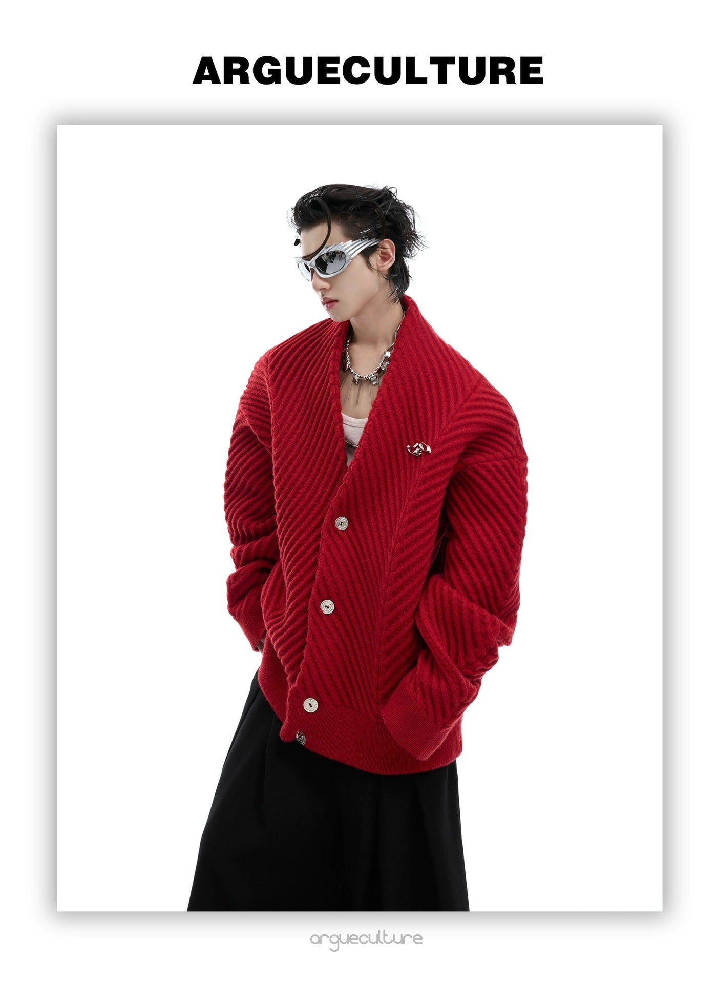 Lines Pattern Thick Knit Cardigan Korean Street Fashion Cardigan By Argue Culture Shop Online at OH Vault