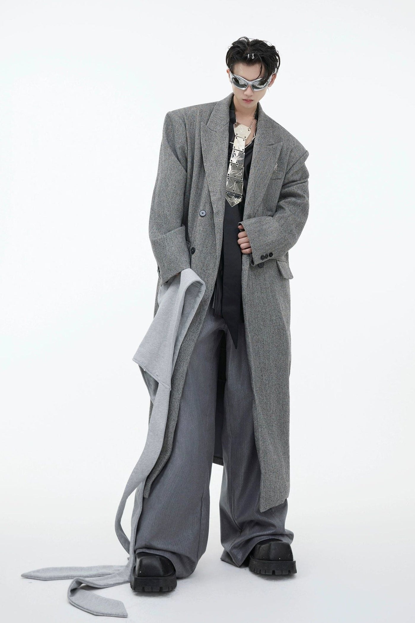 Long Strap Hooded Long Coat Korean Street Fashion Long Coat By Argue Culture Shop Online at OH Vault