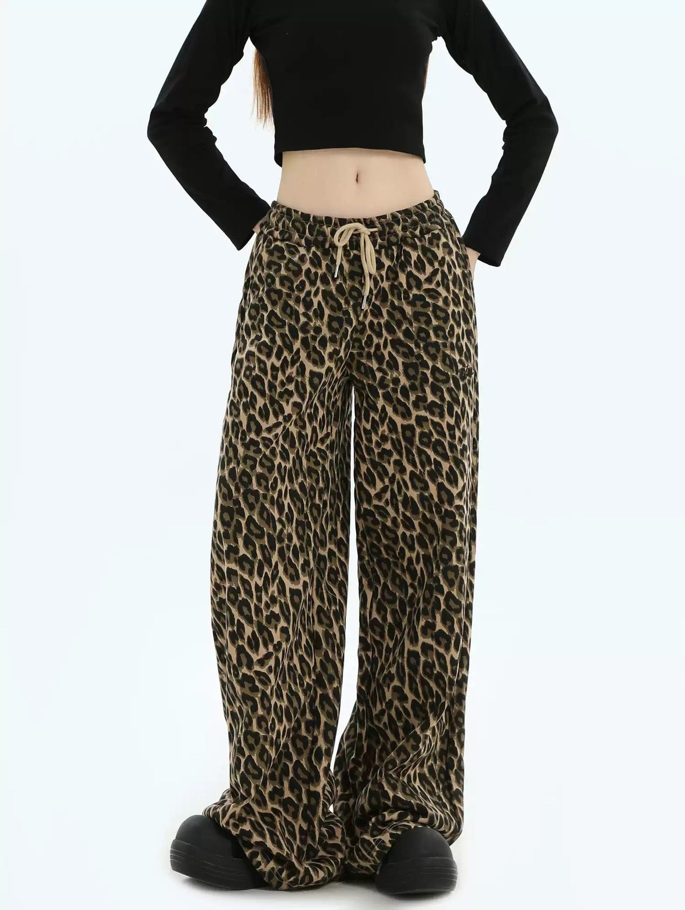 Drawstring Leopard Bootcut Pants Korean Street Fashion Pants By INS Korea Shop Online at OH Vault