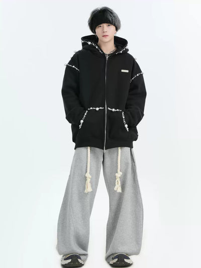 Pearled Lines Zipped Hoodie Korean Street Fashion Hoodie By INS Korea Shop Online at OH Vault