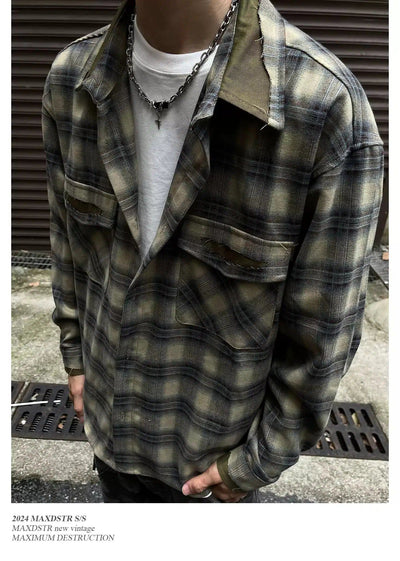 Patchwork Plaid Shirt Korean Street Fashion Shirt By MaxDstr Shop Online at OH Vault