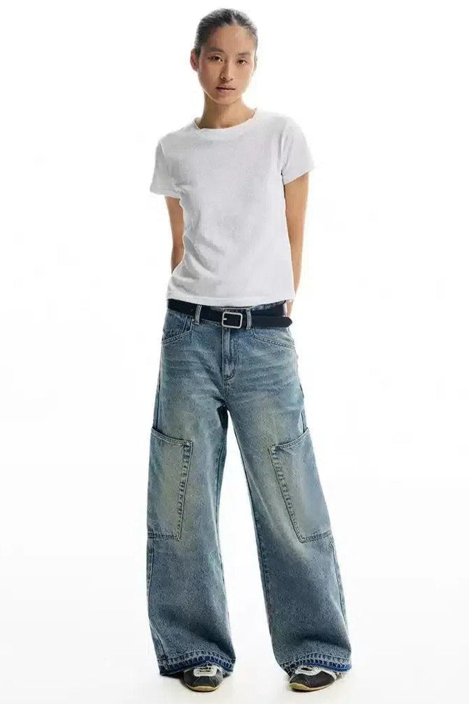 Washed & Faded Cargo Jeans Korean Street Fashion Jeans By Conp Conp Shop Online at OH Vault