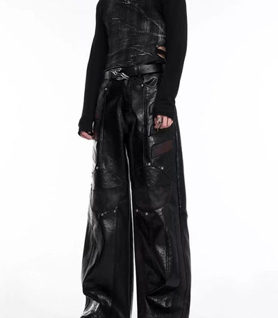 Motosport Contrast Spliced PU Leather Pants Korean Street Fashion Pants By Slim Black Shop Online at OH Vault