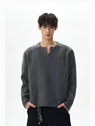 Minimal Neck Cut Patterned Sweater Korean Street Fashion Sweater By A PUEE Shop Online at OH Vault