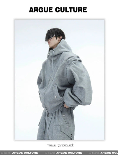 Drawcord Pleats Zip-Up Hoodie & Sweatpants Set Korean Street Fashion Clothing Set By Argue Culture Shop Online at OH Vault