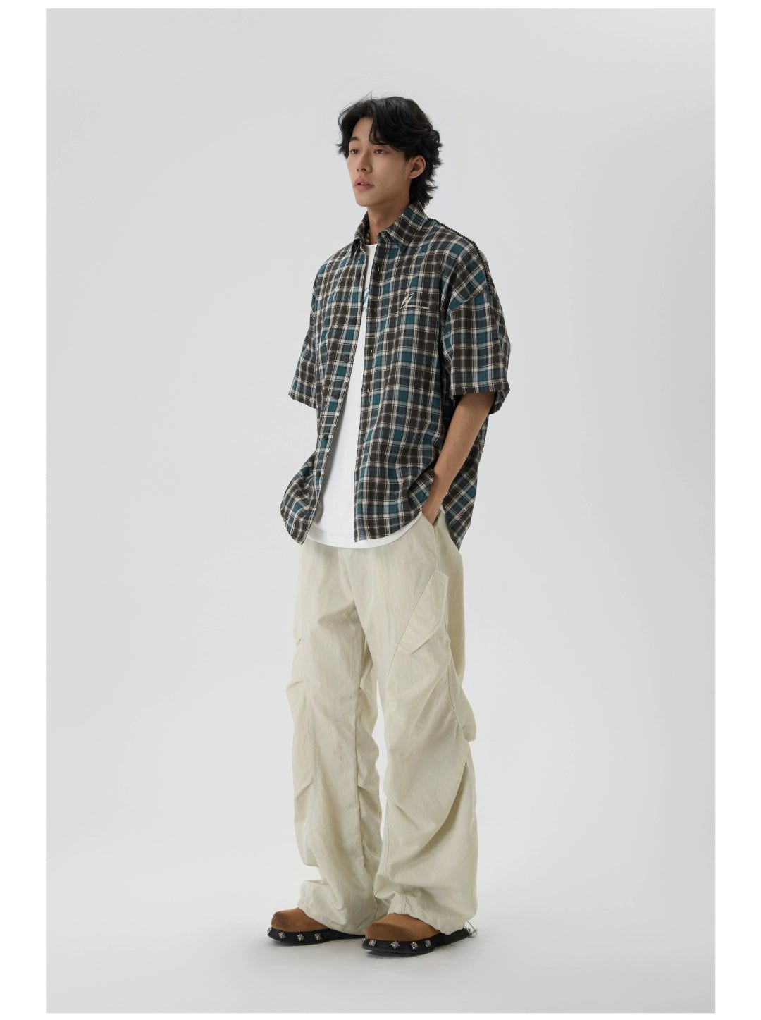 Basic Plaid Short Sleeve Shirt Korean Street Fashion Shirt By JHYQ Shop Online at OH Vault