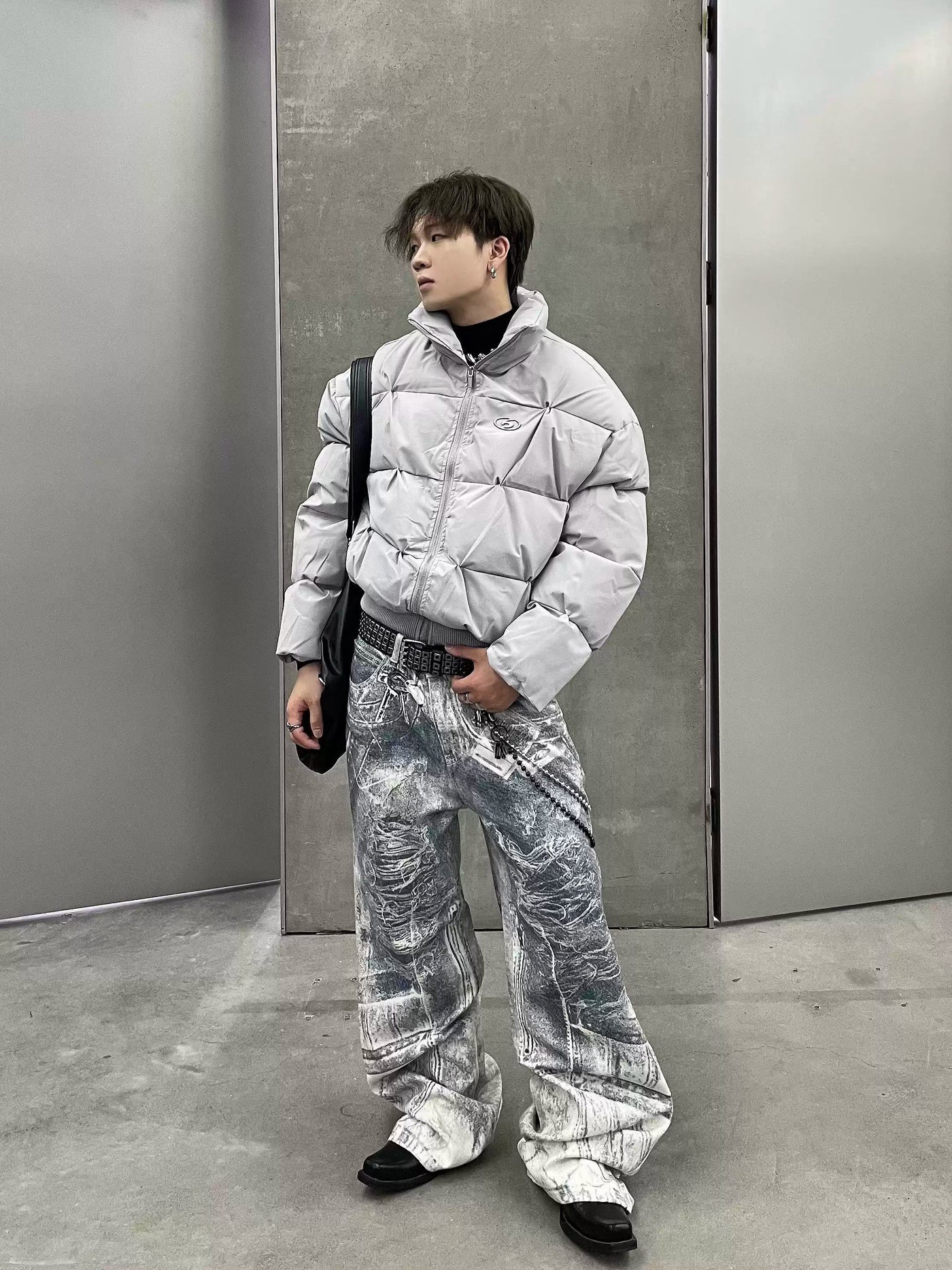 Quilted Metal Logo Puffer Jacket Korean Street Fashion Jacket By Dark Fog Shop Online at OH Vault