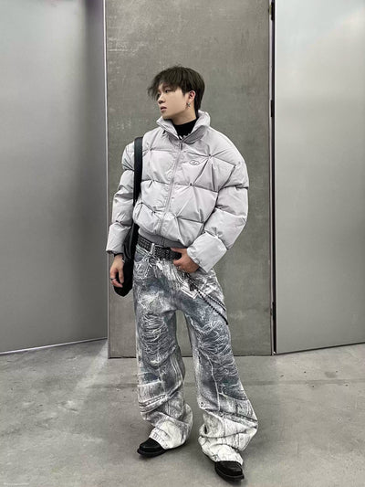 Quilted Metal Logo Puffer Jacket Korean Street Fashion Jacket By Dark Fog Shop Online at OH Vault