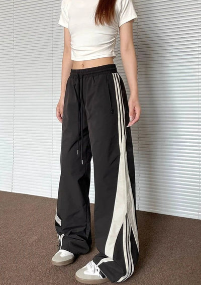 Drawcord Stripes Track Pants Korean Street Fashion Pants By Apocket Shop Online at OH Vault