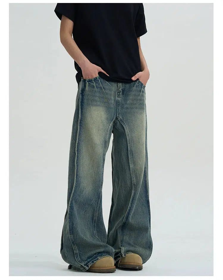 Lightning Wave Flared Jeans Korean Street Fashion Jeans By A PUEE Shop Online at OH Vault