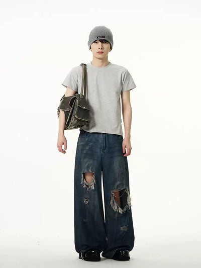 Distressed Cuts Detail Jeans Korean Street Fashion Jeans By 77Flight Shop Online at OH Vault