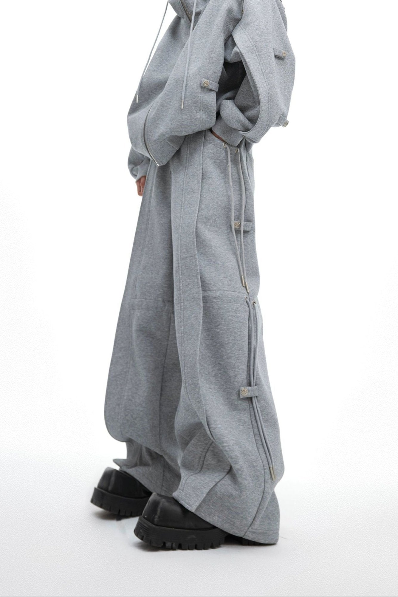 Pull String Zipped Hoodie & Wide Sweatpants Set Korean Street Fashion Clothing Set By Argue Culture Shop Online at OH Vault