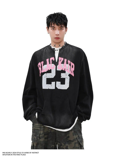 Slit Collar Raw Edge Crewneck Korean Street Fashion Crewneck By Mr Nearly Shop Online at OH Vault