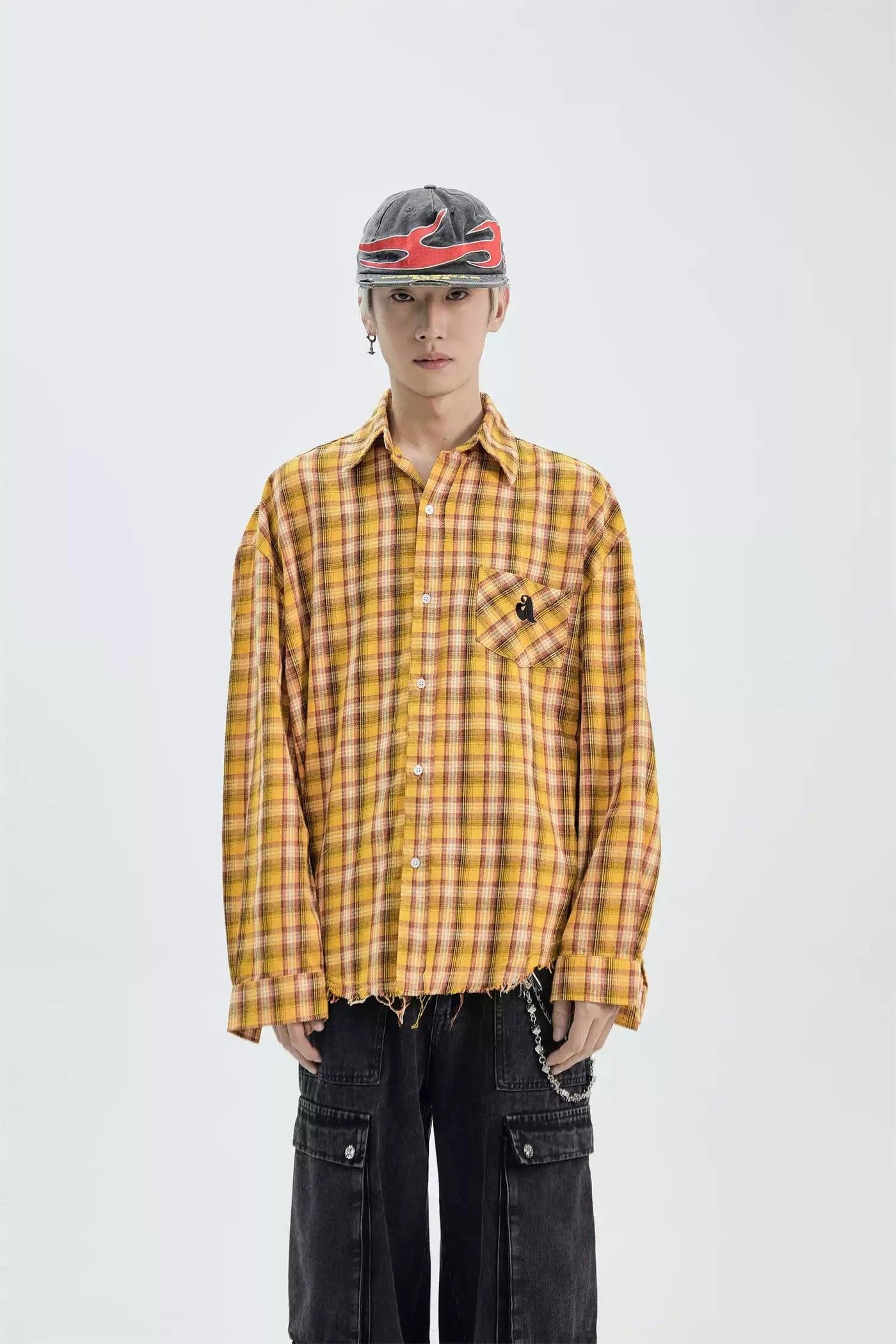 Fringed Hem Plaid Shirt Korean Street Fashion Shirt By Ash Dark Shop Online at OH Vault