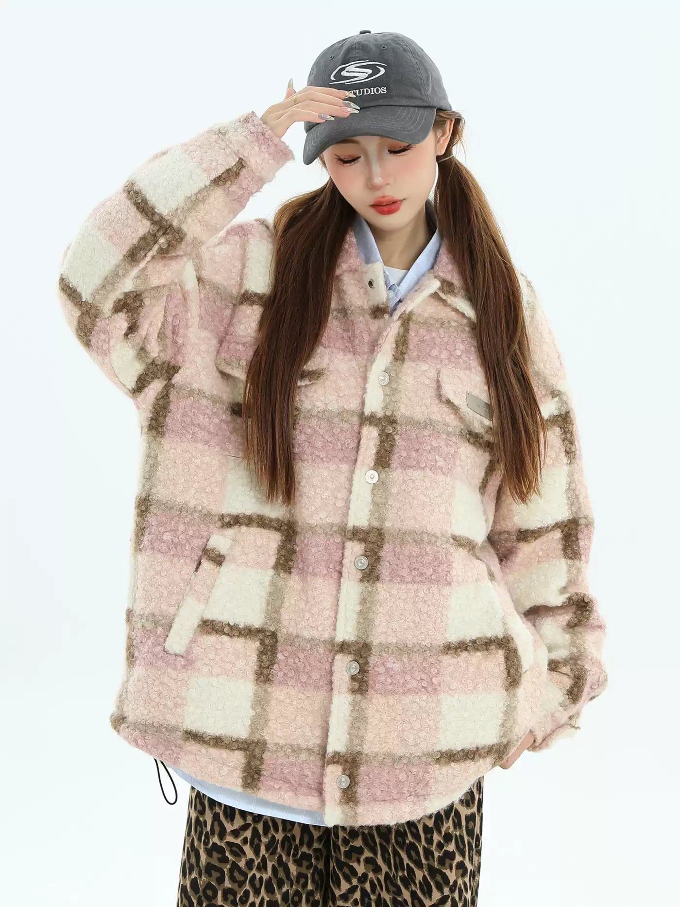 Fuzzy Plaid Lined Jacket Korean Street Fashion Jacket By INS Korea Shop Online at OH Vault