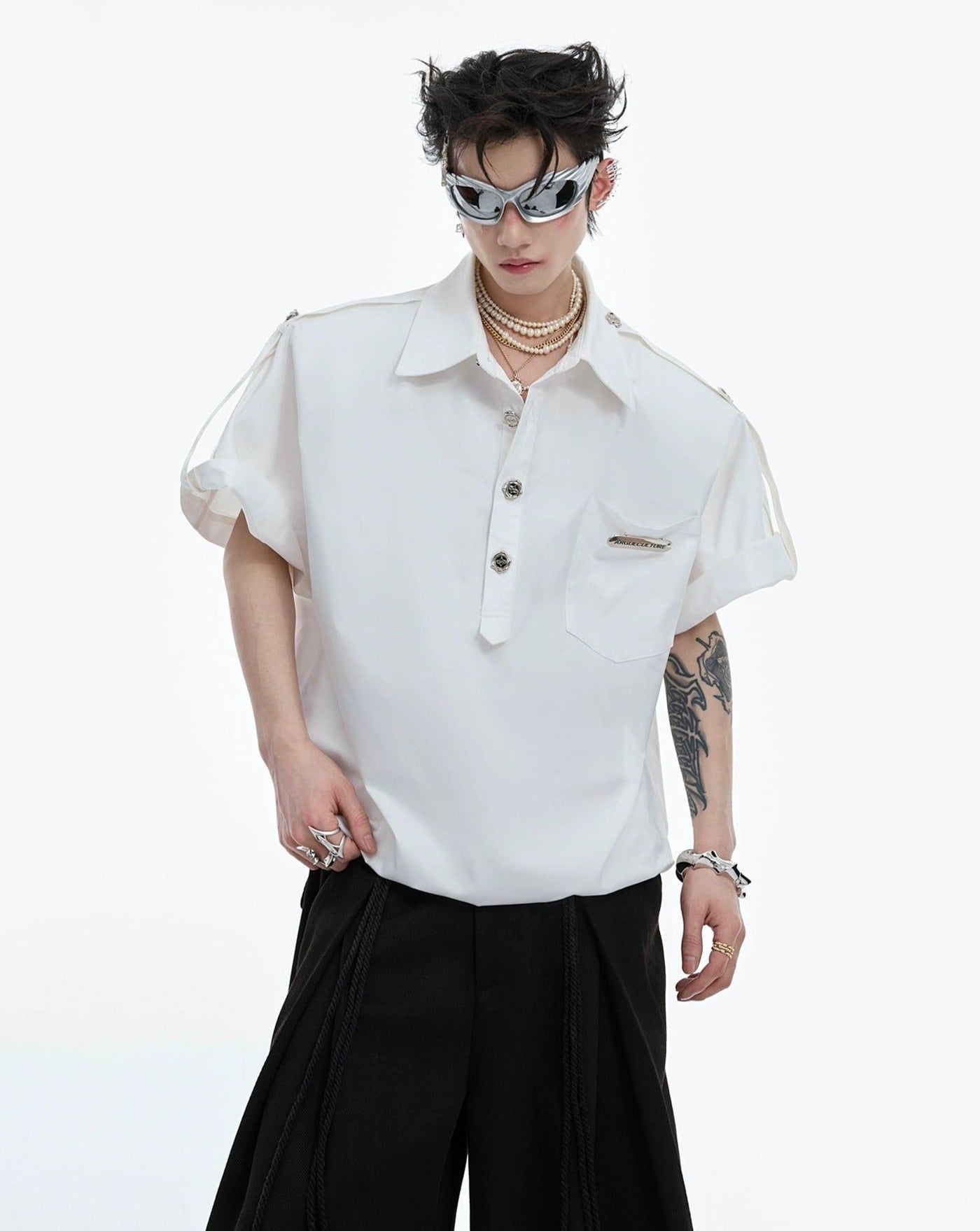 Folded Sleeve Boxy Shirt Korean Street Fashion Shirt By Argue Culture Shop Online at OH Vault