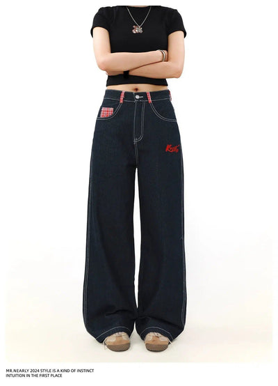 Asymmetric Plaid Pocket Jeans Korean Street Fashion Jeans By Mr Nearly Shop Online at OH Vault