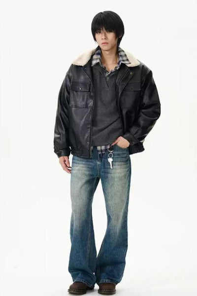 Buttoned Pockets PU Leather Jacket Korean Street Fashion Jacket By 77Flight Shop Online at OH Vault