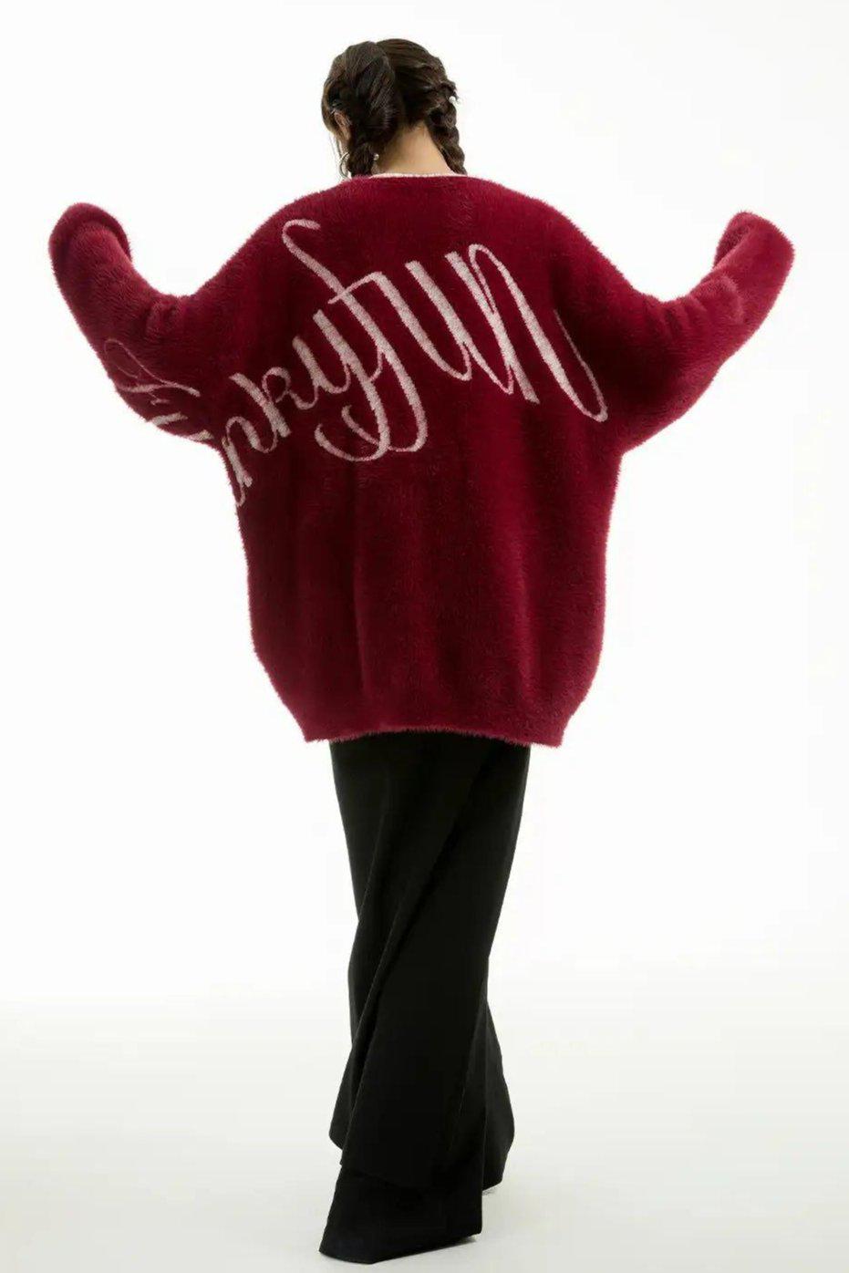 Logo Jacquard Fluffy Cardigan Korean Street Fashion Cardigan By Funky Fun Shop Online at OH Vault