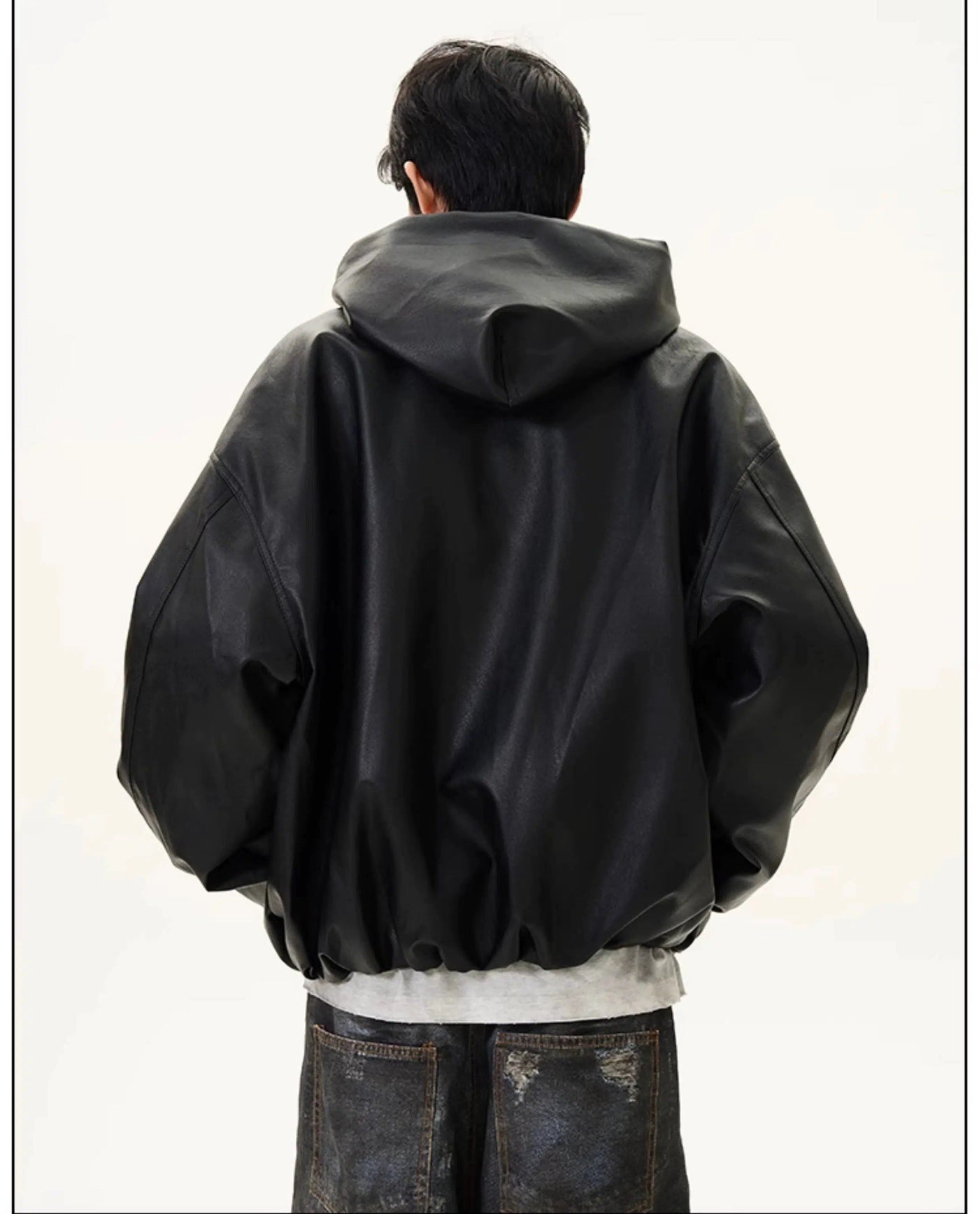 Drawstring Hooded PU Leather Jacket Korean Street Fashion Jacket By 77Flight Shop Online at OH Vault