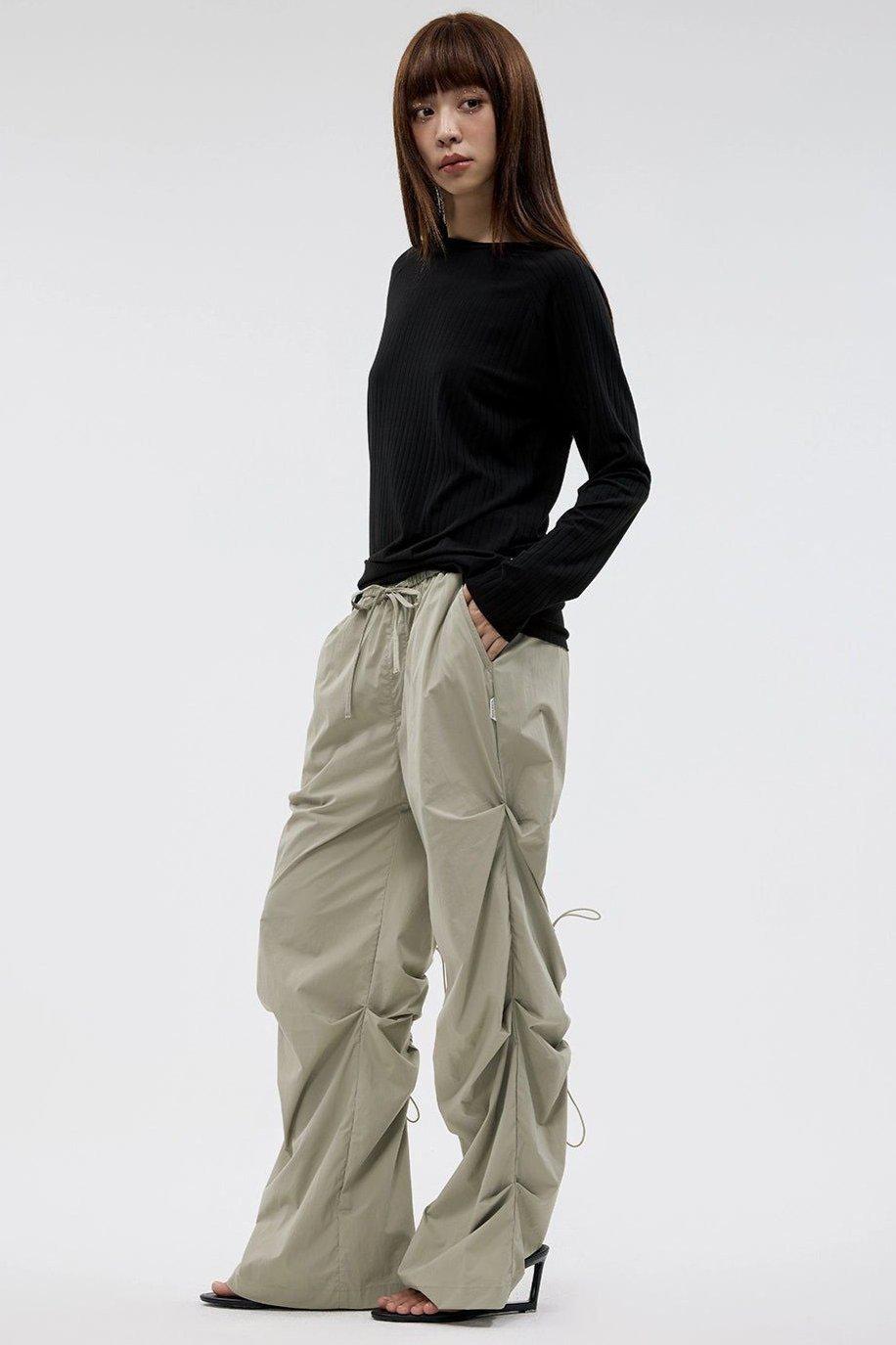 Cinched Side Detail Track Pants Korean Street Fashion Pants By Funky Fun Shop Online at OH Vault