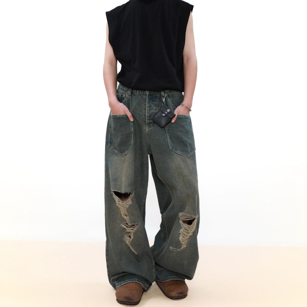 Distressed Threads Loose Jeans Korean Street Fashion Jeans By Mr Nearly Shop Online at OH Vault