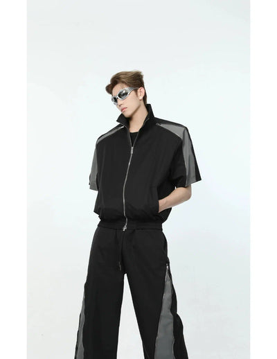 Zipped Splice Shirt & Track Pants Set Korean Street Fashion Clothing Set By Turn Tide Shop Online at OH Vault