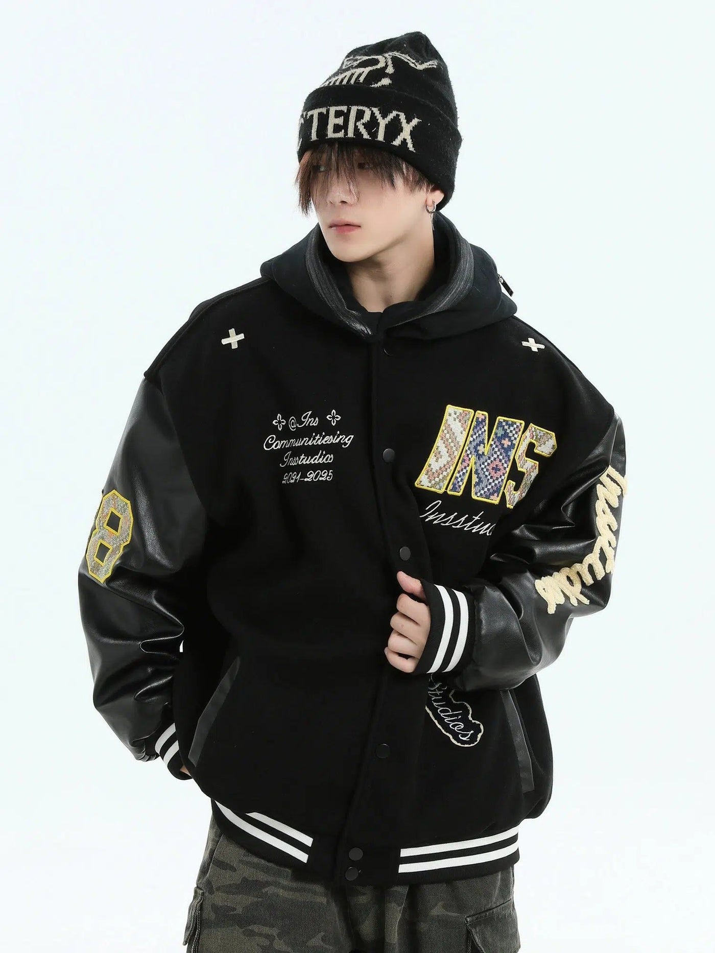 Patched Logo Varsity Jacket Korean Street Fashion Jacket By INS Korea Shop Online at OH Vault