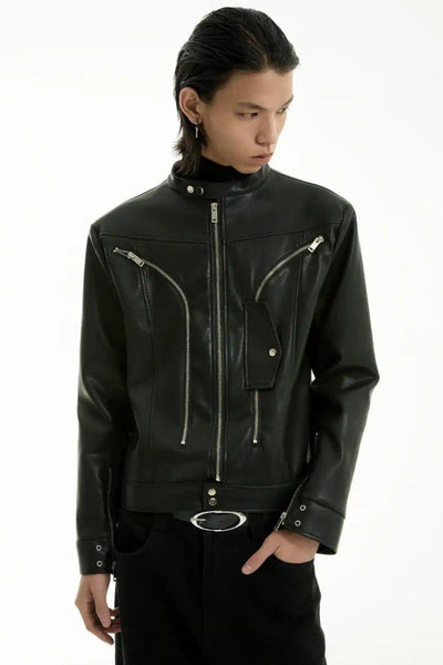 Curve Zippers PU Leather Jacket Korean Street Fashion Jacket By Funky Fun Shop Online at OH Vault