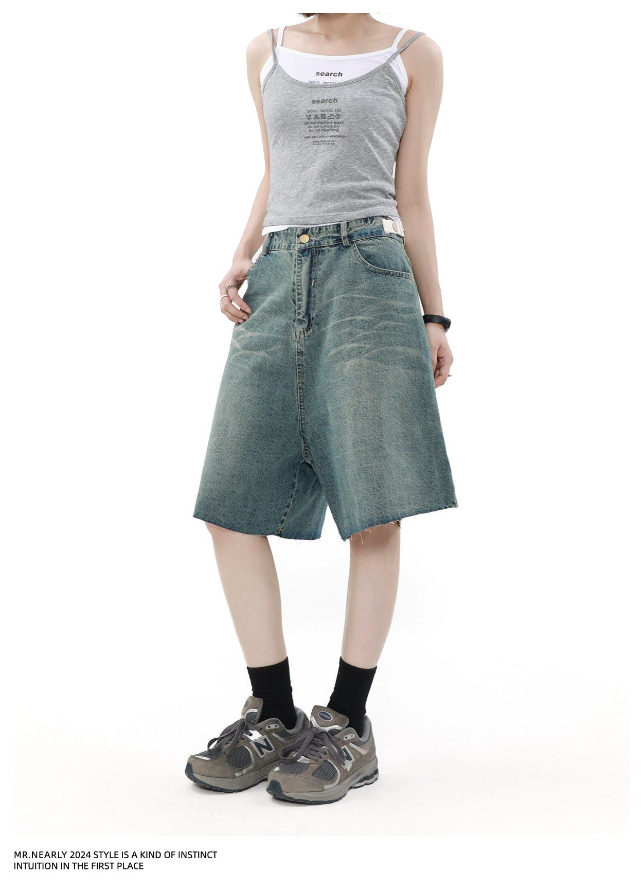 Rippled Wash Raw Edge Denim Shorts Korean Street Fashion Shorts By Mr Nearly Shop Online at OH Vault