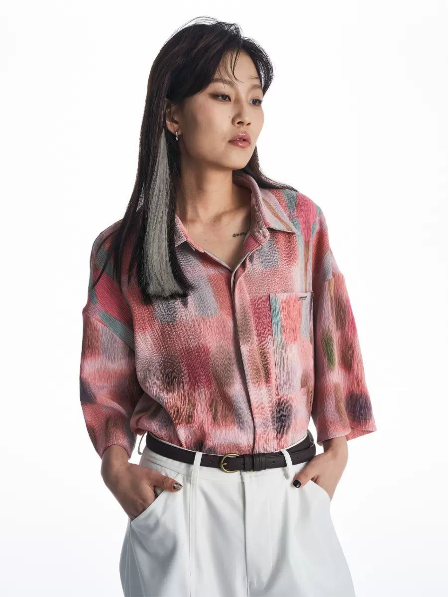 Paint Spots Buttoned Shirt Korean Street Fashion Shirt By 11St Crops Shop Online at OH Vault