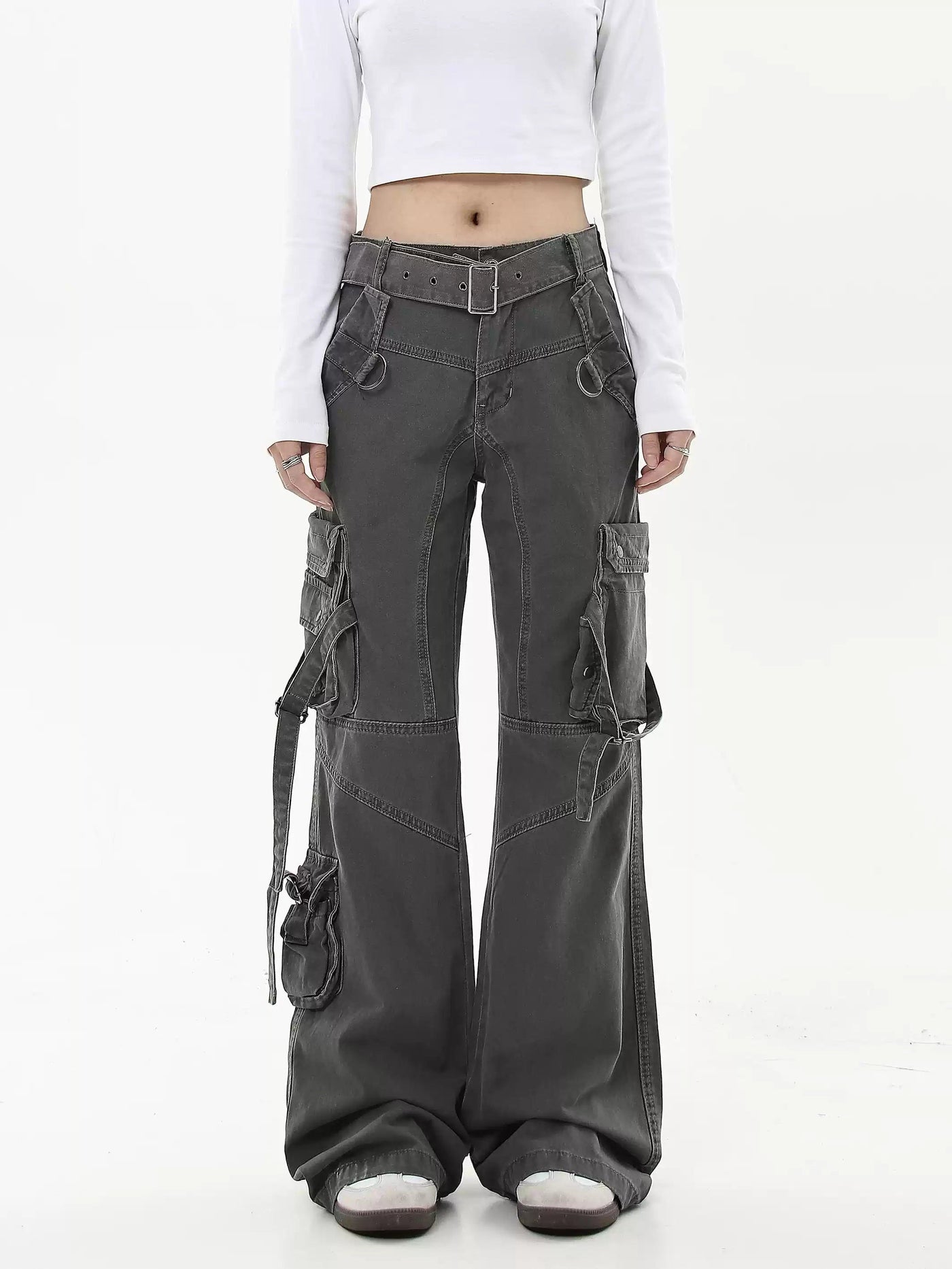 Washed Buckled Strap Cargo Pants Korean Street Fashion Pants By Blacklists Shop Online at OH Vault