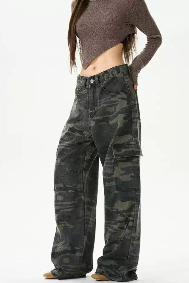 Camouflage Pattern Cargo Jeans Korean Street Fashion Jeans By 77Flight Shop Online at OH Vault