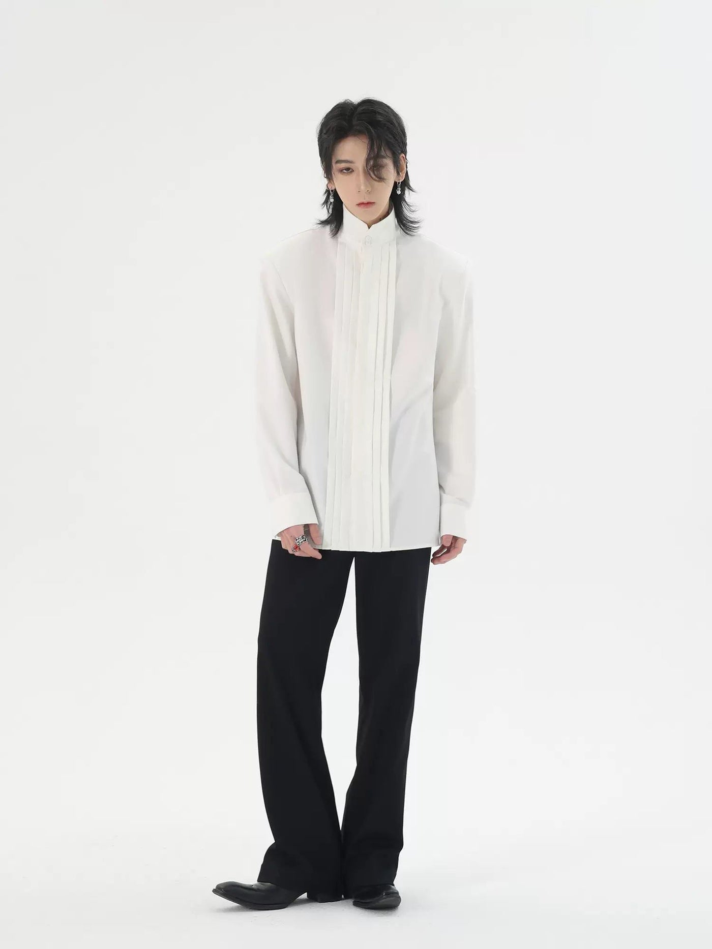 Pleated Center Detail Shirt Korean Street Fashion Shirt By HARH Shop Online at OH Vault