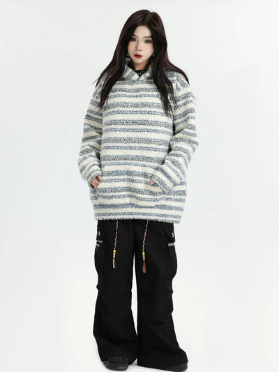 Striped and Hooded Fleece Hoodie Korean Street Fashion Hoodie By INS Korea Shop Online at OH Vault