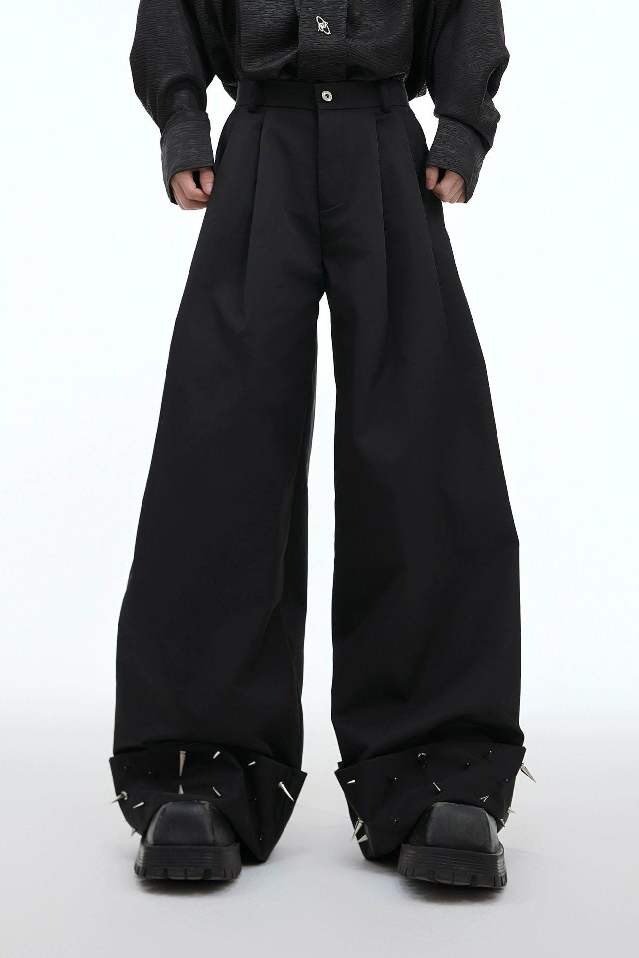 Rivet Stud Wide Leg Pants Korean Street Fashion Pants By Argue Culture Shop Online at OH Vault