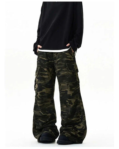 Camouflage Straight Flared Cargo Pants Korean Street Fashion Pants By A PUEE Shop Online at OH Vault