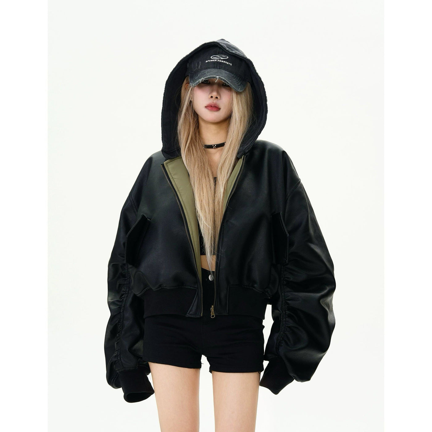 Removable Hood Reversible PU Leather Jacket Korean Street Fashion Jacket By MaxDstr Shop Online at OH Vault