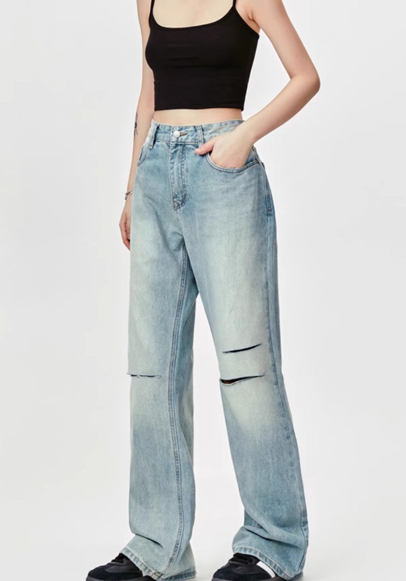 Faded Ripped Knee Jeans Korean Street Fashion Jeans By Made Extreme Shop Online at OH Vault