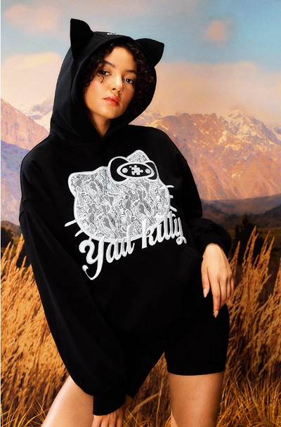 Yad Laced & Embroidered Kitty Hoodie Korean Street Fashion Hoodie By Yad Crew Shop Online at OH Vault