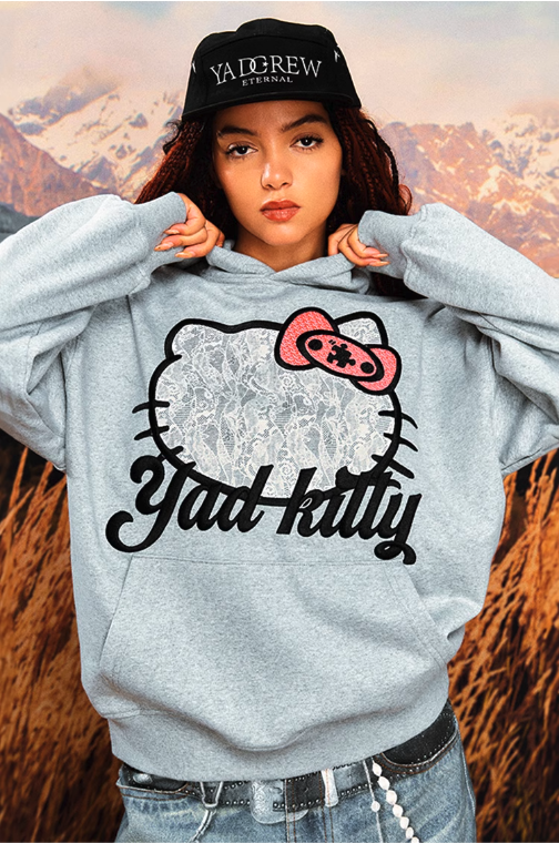 Yad Laced & Embroidered Kitty Hoodie Korean Street Fashion Hoodie By Yad Crew Shop Online at OH Vault