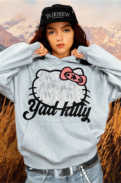 Yad Laced & Embroidered Kitty Hoodie Korean Street Fashion Hoodie By Yad Crew Shop Online at OH Vault