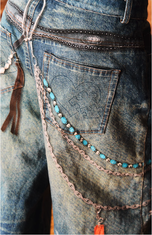 Ink-Splashed Chain Detail Jeans Korean Street Fashion Jeans By Yad Crew Shop Online at OH Vault