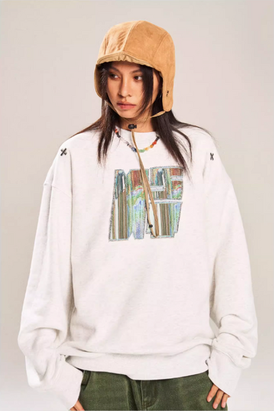 Abstract Logo Embroidery Crewneck Korean Street Fashion Crewneck By New Start Shop Online at OH Vault