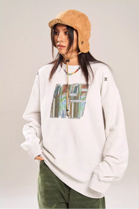 Abstract Logo Embroidery Crewneck Korean Street Fashion Crewneck By New Start Shop Online at OH Vault