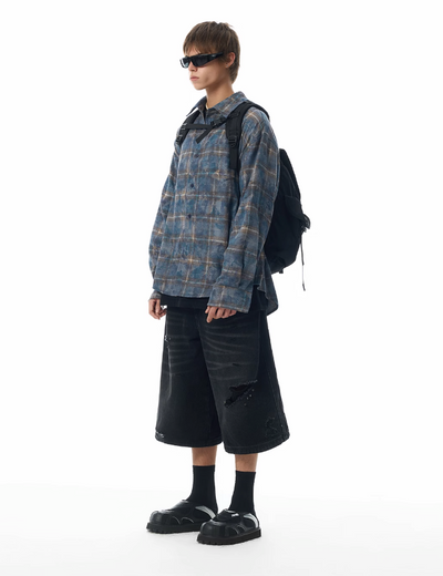 Basic Tie-Dyed Plaid Shirt Korean Street Fashion Shirt By JHYQ Shop Online at OH Vault