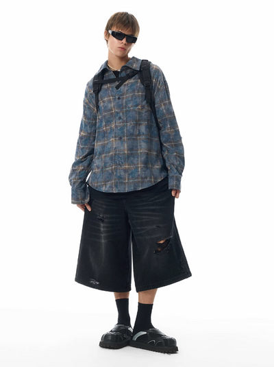 Basic Tie-Dyed Plaid Shirt Korean Street Fashion Shirt By JHYQ Shop Online at OH Vault